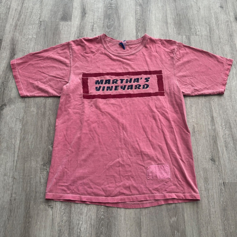 Vintage Champion Marthas Vineyard T Shirt Medium Pink Red Made in USA 90s